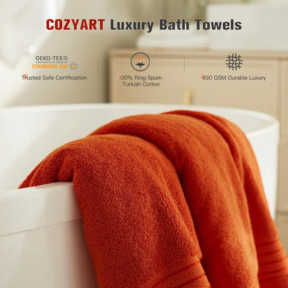 Luxury Bath Towels 4 PCS, 27x54 650 GSM Turkish Cotton Burnt Orange