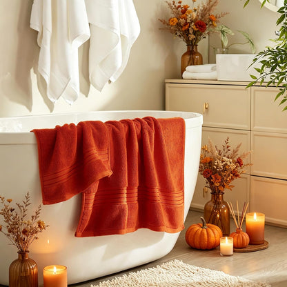 Luxury Bath Towels 4 PCS, 27x54 650 GSM Turkish Cotton Burnt Orange