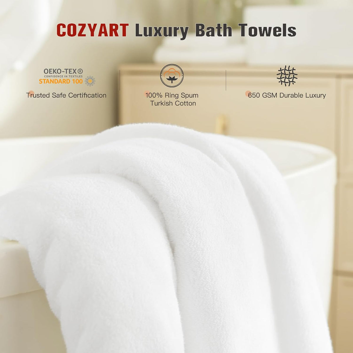 Luxury Bath Towels 4 PCS, 27x54 650 GSM Turkish Cotton Burnt Orange
