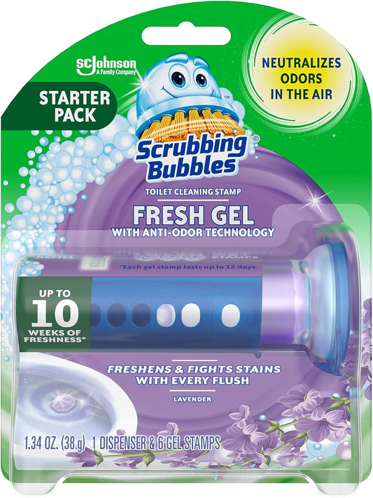 Fresh Gel Toilet Bowl Cleaning Stamps, Helps Keep Toilet Clean and Helps Prevent Limescale & Rings, Berry Burst Scent, 1 Dispenser with 6 Fresh Gel Stamps