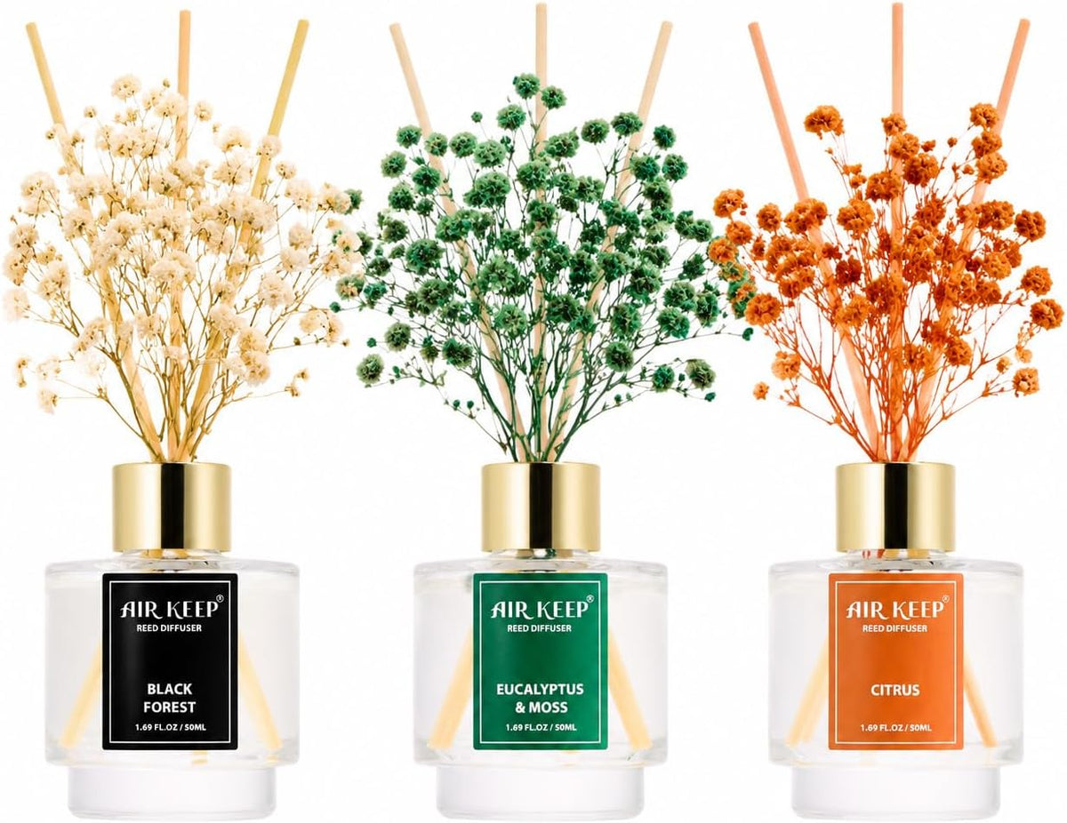 Reed Diffuser Set of 3,Clean Linen Ocean Mist&Sea Salt Lavender Eucalyptus Oil Reed Diffusers for Bedroom Living Room Office Aromatherapy Oil Reed Diffuser for Gift 50ml x 3
