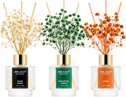 Reed Diffuser Set of 3,Clean Linen Ocean Mist&Sea Salt Lavender Eucalyptus Oil Reed Diffusers for Bedroom Living Room Office Aromatherapy Oil Reed Diffuser for Gift 50ml x 3