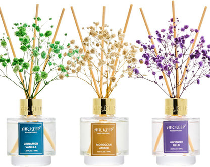 Reed Diffuser Set of 3,Clean Linen Ocean Mist&Sea Salt Lavender Eucalyptus Oil Reed Diffusers for Bedroom Living Room Office Aromatherapy Oil Reed Diffuser for Gift 50ml x 3