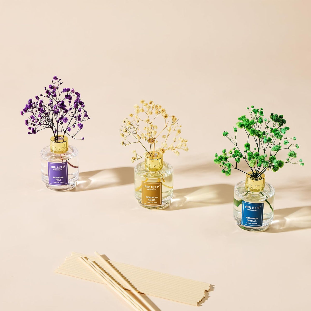 Reed Diffuser Set of 3,Clean Linen Ocean Mist&Sea Salt Lavender Eucalyptus Oil Reed Diffusers for Bedroom Living Room Office Aromatherapy Oil Reed Diffuser for Gift 50ml x 3