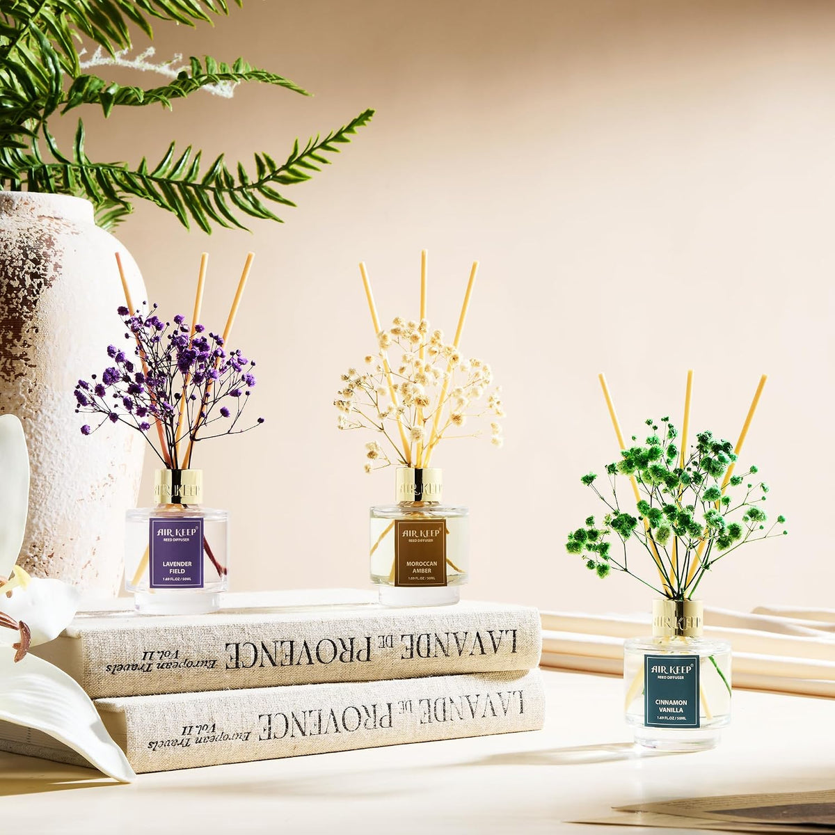 Reed Diffuser Set of 3,Clean Linen Ocean Mist&Sea Salt Lavender Eucalyptus Oil Reed Diffusers for Bedroom Living Room Office Aromatherapy Oil Reed Diffuser for Gift 50ml x 3