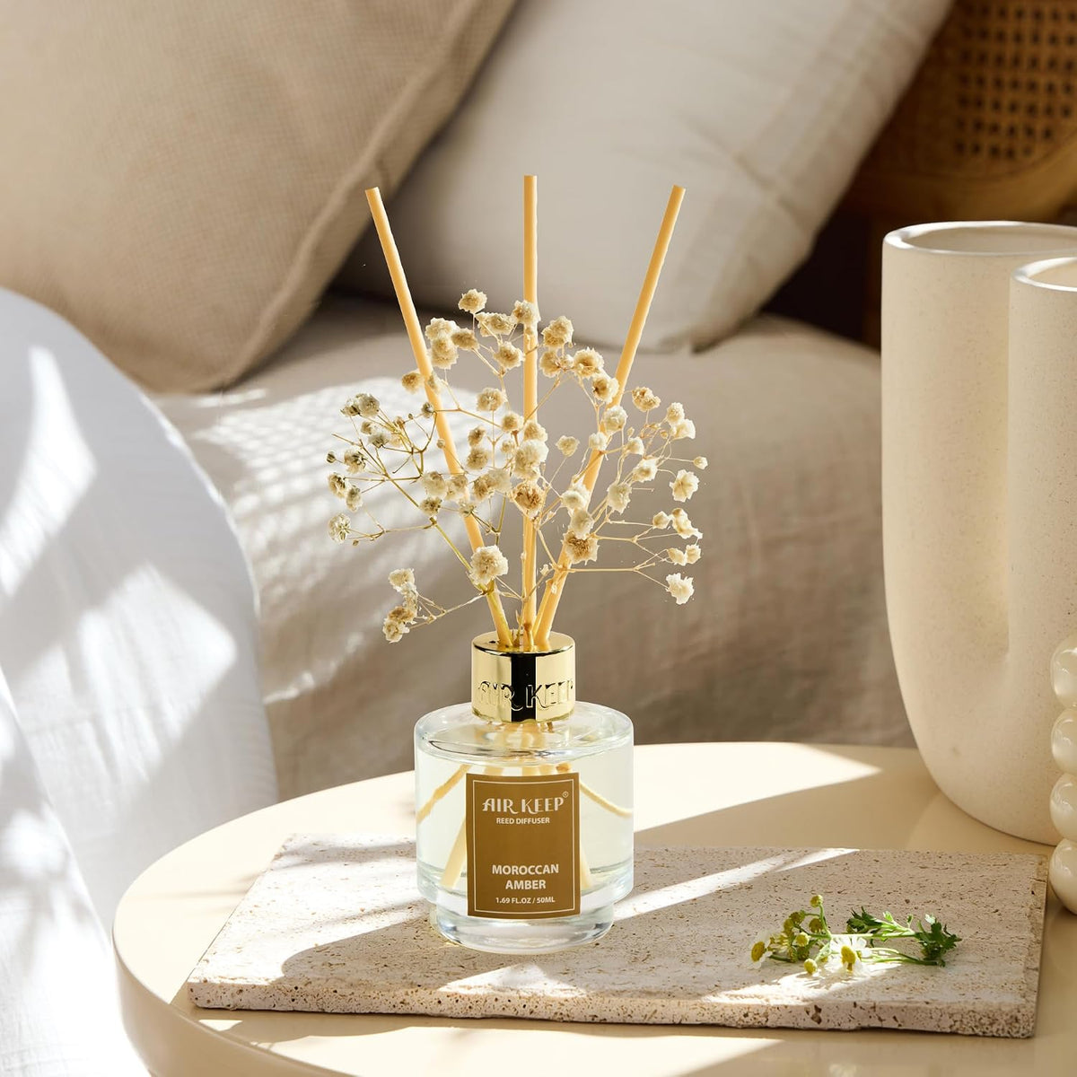 Reed Diffuser Set of 3,Clean Linen Ocean Mist&Sea Salt Lavender Eucalyptus Oil Reed Diffusers for Bedroom Living Room Office Aromatherapy Oil Reed Diffuser for Gift 50ml x 3