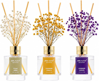 Reed Diffuser Set of 3,Clean Linen Ocean Mist&Sea Salt Lavender Eucalyptus Oil Reed Diffusers for Bedroom Living Room Office Aromatherapy Oil Reed Diffuser for Gift 50ml x 3