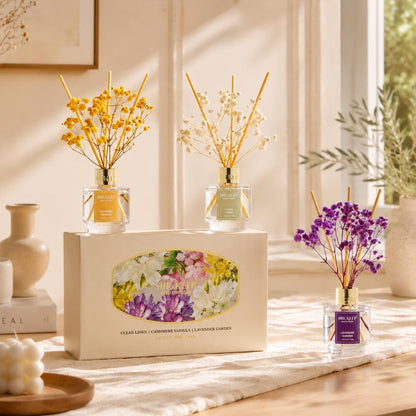 Reed Diffuser Set of 3,Clean Linen Ocean Mist&Sea Salt Lavender Eucalyptus Oil Reed Diffusers for Bedroom Living Room Office Aromatherapy Oil Reed Diffuser for Gift 50ml x 3