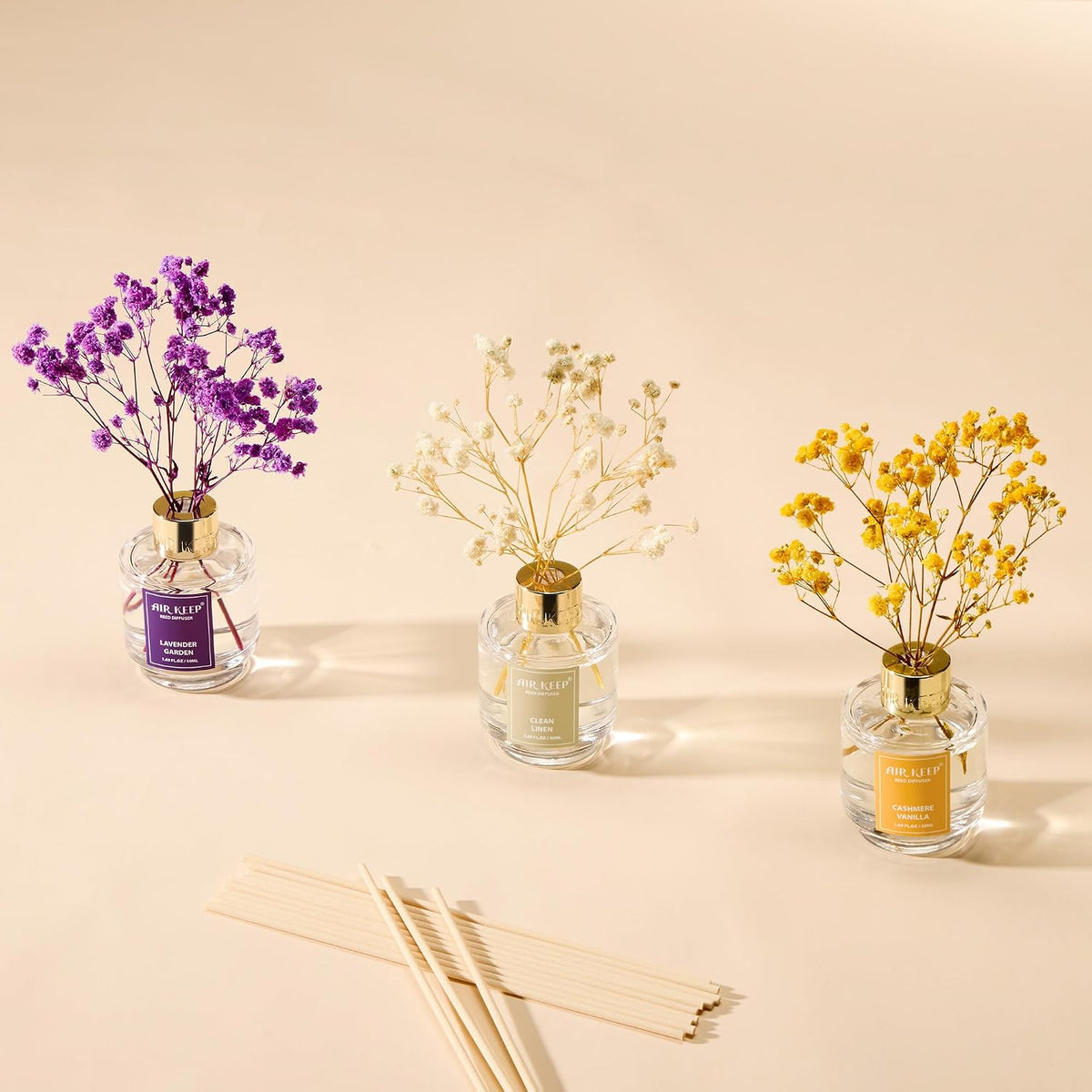 Reed Diffuser Set of 3,Clean Linen Ocean Mist&Sea Salt Lavender Eucalyptus Oil Reed Diffusers for Bedroom Living Room Office Aromatherapy Oil Reed Diffuser for Gift 50ml x 3