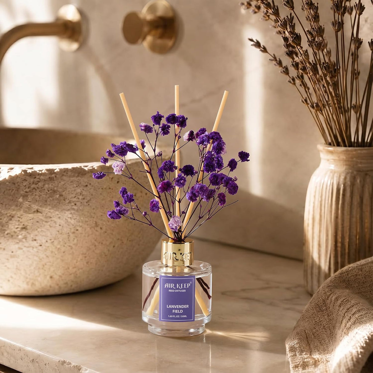 Reed Diffuser Set of 3,Clean Linen Ocean Mist&Sea Salt Lavender Eucalyptus Oil Reed Diffusers for Bedroom Living Room Office Aromatherapy Oil Reed Diffuser for Gift 50ml x 3