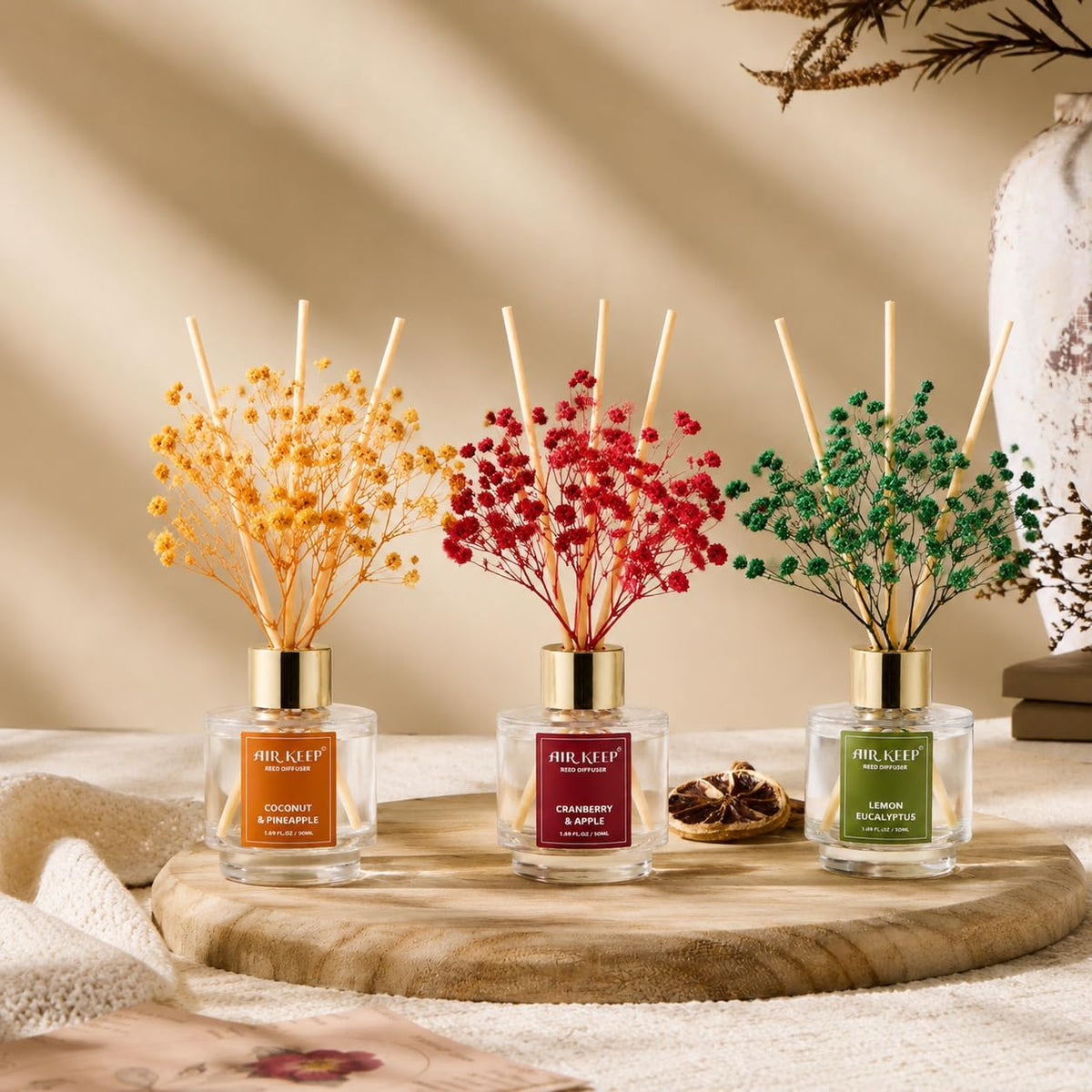 Reed Diffuser Set of 3,Clean Linen Ocean Mist&Sea Salt Lavender Eucalyptus Oil Reed Diffusers for Bedroom Living Room Office Aromatherapy Oil Reed Diffuser for Gift 50ml x 3