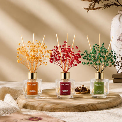 Reed Diffuser Set of 3,Clean Linen Ocean Mist&Sea Salt Lavender Eucalyptus Oil Reed Diffusers for Bedroom Living Room Office Aromatherapy Oil Reed Diffuser for Gift 50ml x 3