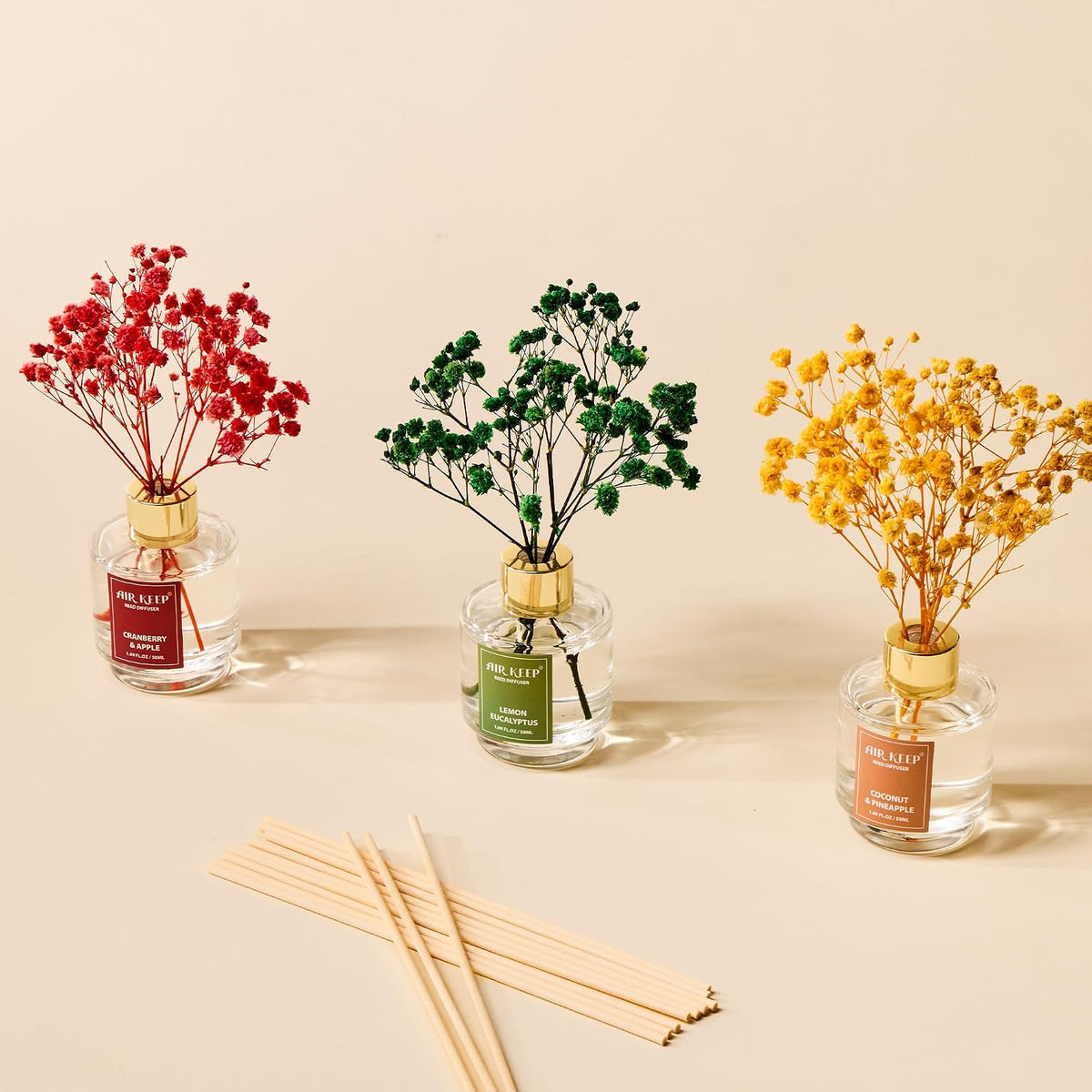 Reed Diffuser Set of 3,Clean Linen Ocean Mist&Sea Salt Lavender Eucalyptus Oil Reed Diffusers for Bedroom Living Room Office Aromatherapy Oil Reed Diffuser for Gift 50ml x 3