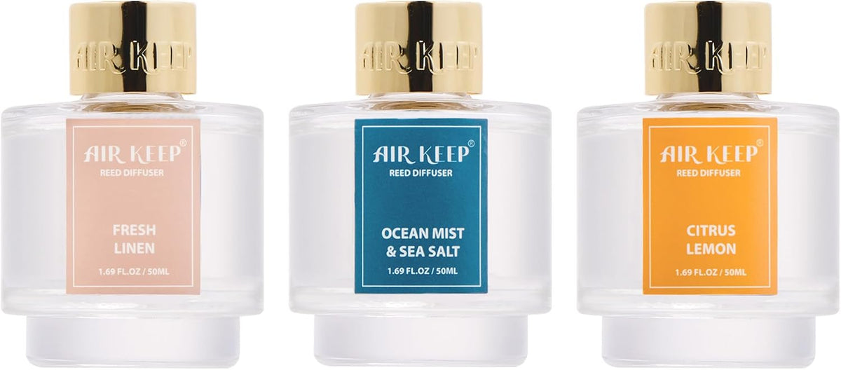 Reed Diffuser Set of 3,Clean Linen Ocean Mist&Sea Salt Lavender Eucalyptus Oil Reed Diffusers for Bedroom Living Room Office Aromatherapy Oil Reed Diffuser for Gift 50ml x 3
