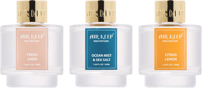 Reed Diffuser Set of 3,Clean Linen Ocean Mist&Sea Salt Lavender Eucalyptus Oil Reed Diffusers for Bedroom Living Room Office Aromatherapy Oil Reed Diffuser for Gift 50ml x 3