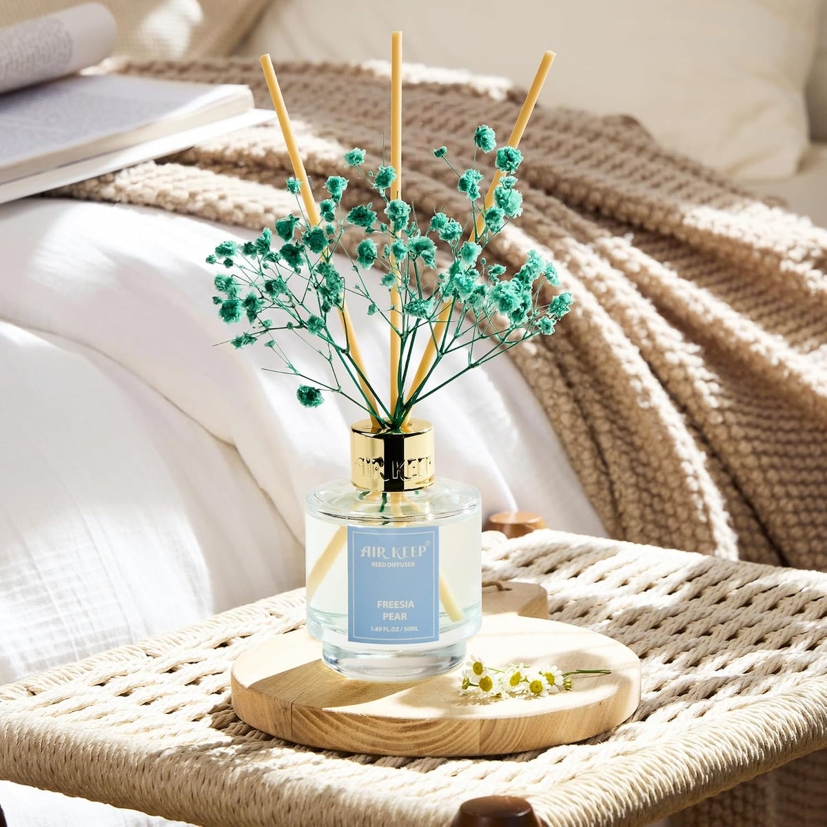 Reed Diffuser Set of 3,Clean Linen Ocean Mist&Sea Salt Lavender Eucalyptus Oil Reed Diffusers for Bedroom Living Room Office Aromatherapy Oil Reed Diffuser for Gift 50ml x 3
