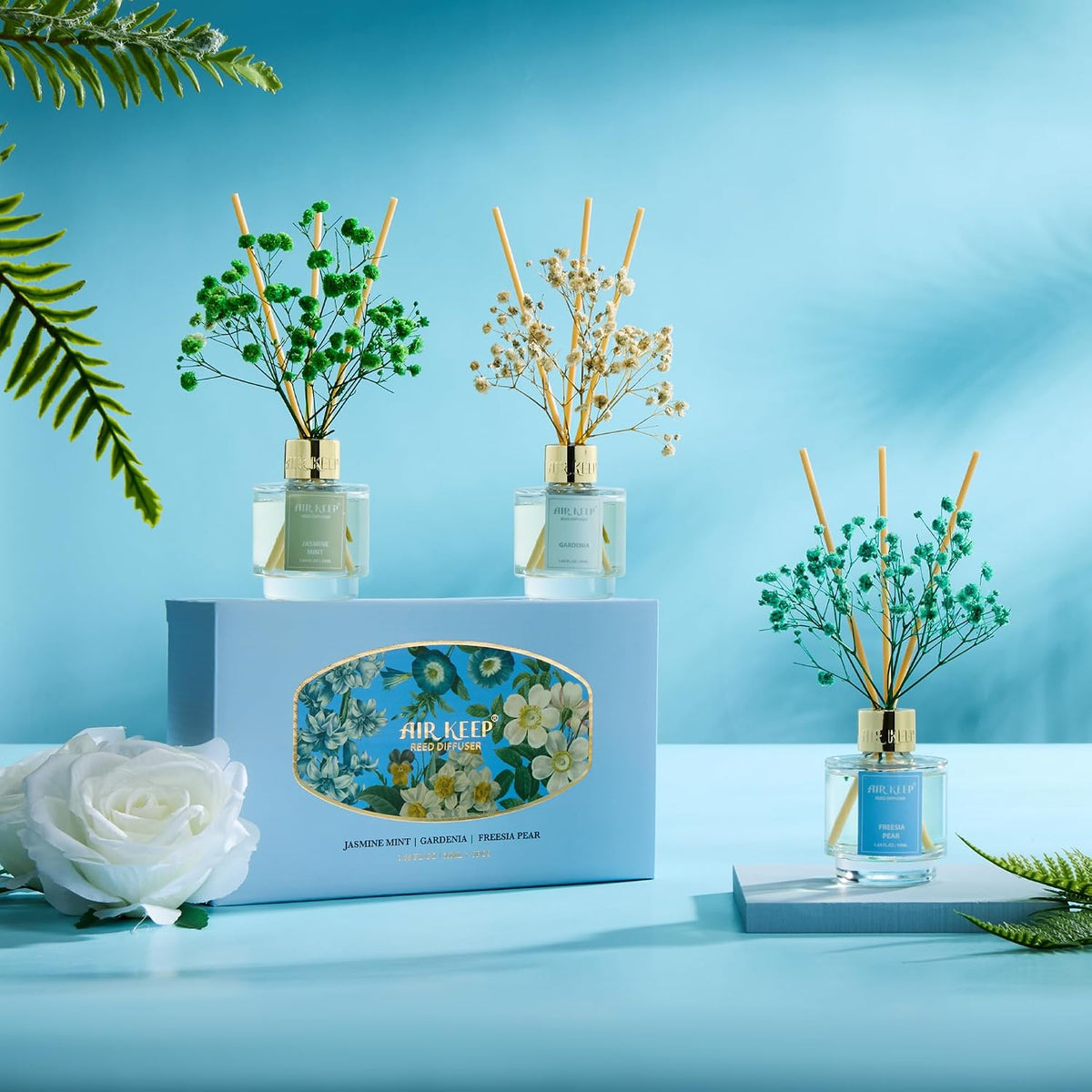 Reed Diffuser Set of 3,Clean Linen Ocean Mist&Sea Salt Lavender Eucalyptus Oil Reed Diffusers for Bedroom Living Room Office Aromatherapy Oil Reed Diffuser for Gift 50ml x 3