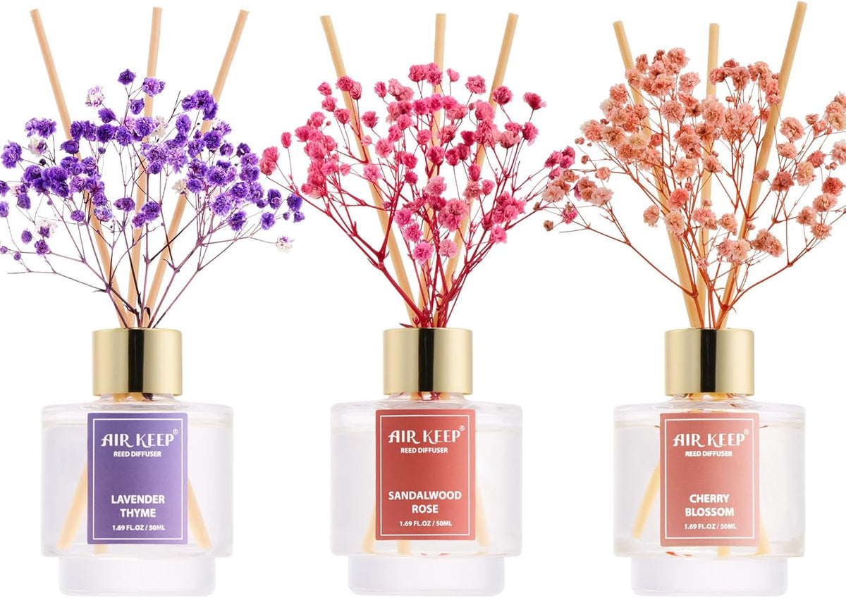 Reed Diffuser Set of 3,Clean Linen Ocean Mist&Sea Salt Lavender Eucalyptus Oil Reed Diffusers for Bedroom Living Room Office Aromatherapy Oil Reed Diffuser for Gift 50ml x 3