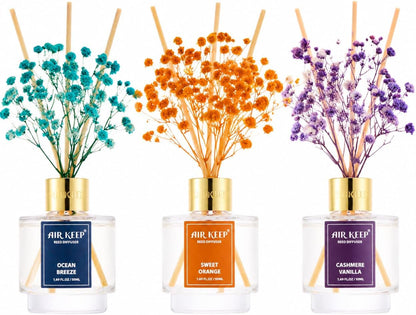Reed Diffuser Set of 3,Clean Linen Ocean Mist&Sea Salt Lavender Eucalyptus Oil Reed Diffusers for Bedroom Living Room Office Aromatherapy Oil Reed Diffuser for Gift 50ml x 3
