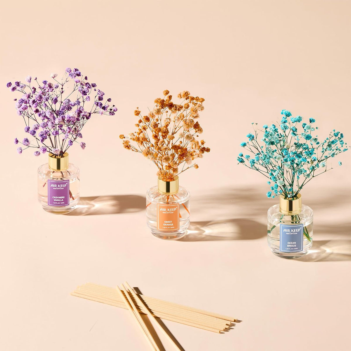 Reed Diffuser Set of 3,Clean Linen Ocean Mist&Sea Salt Lavender Eucalyptus Oil Reed Diffusers for Bedroom Living Room Office Aromatherapy Oil Reed Diffuser for Gift 50ml x 3