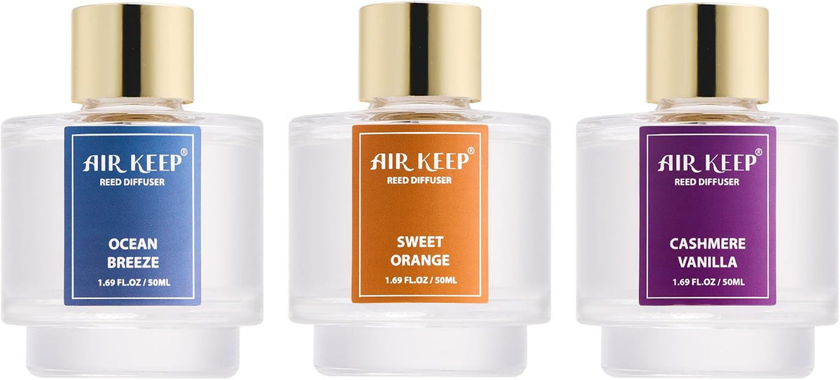 Reed Diffuser Set of 3,Clean Linen Ocean Mist&Sea Salt Lavender Eucalyptus Oil Reed Diffusers for Bedroom Living Room Office Aromatherapy Oil Reed Diffuser for Gift 50ml x 3