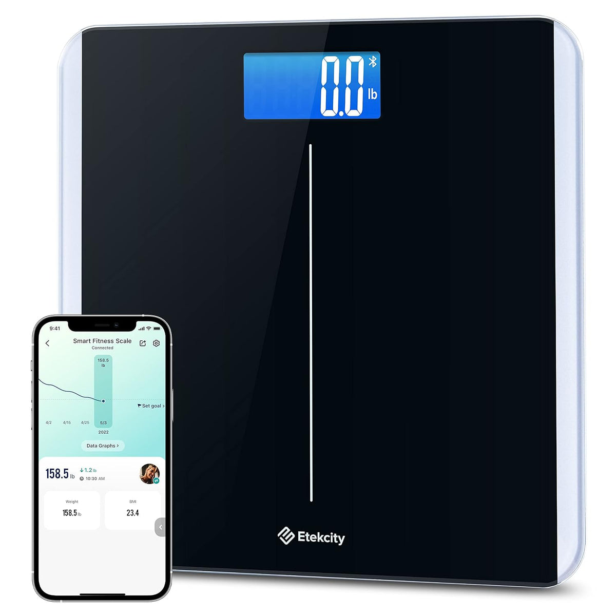 Smart Scale for Body Weight and Fat, BMI, FSA Eligible, Black