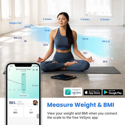 Smart Scale for Body Weight and Fat, BMI, FSA Eligible, Black