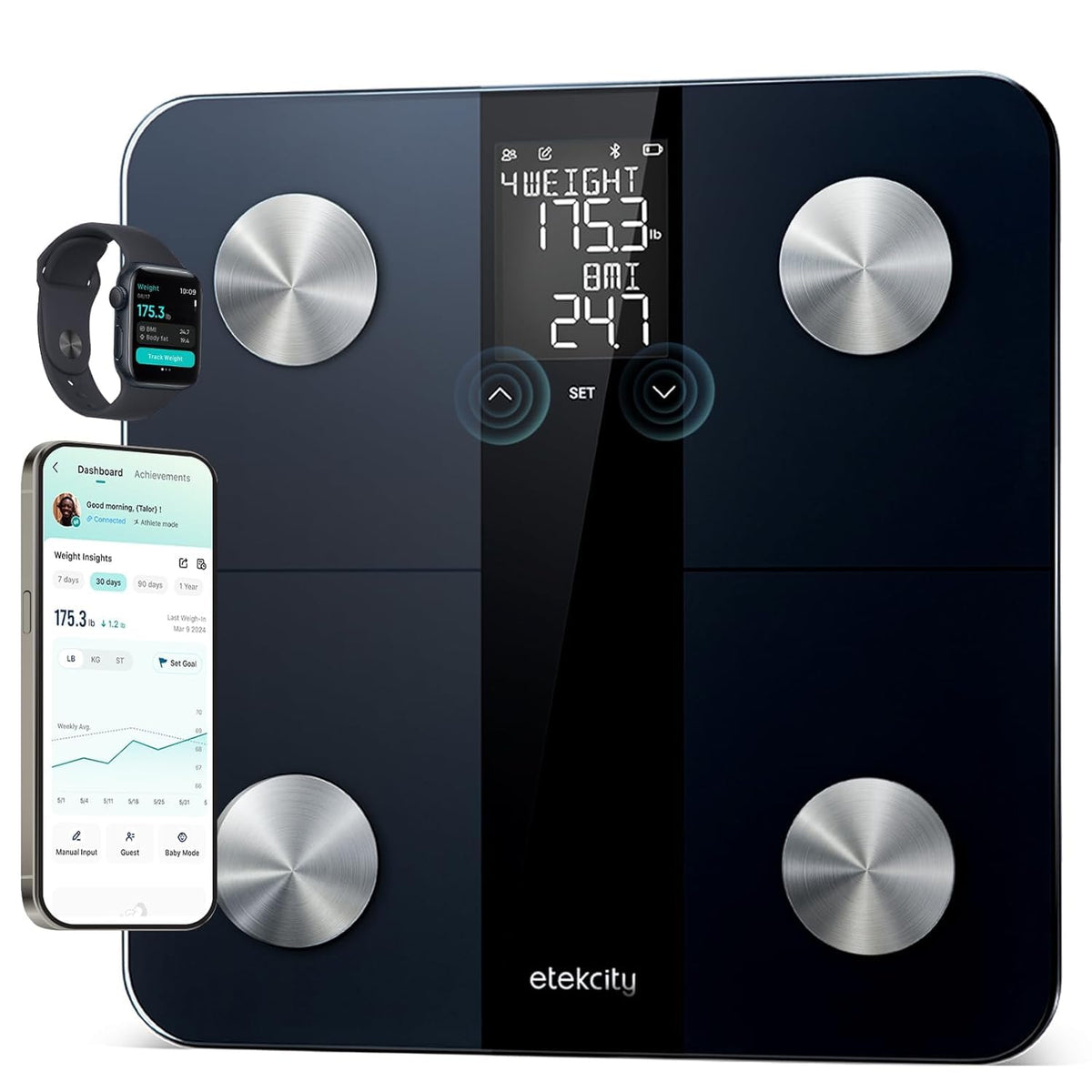 Smart Scale for Body Weight and Fat, BMI, FSA Eligible, Black