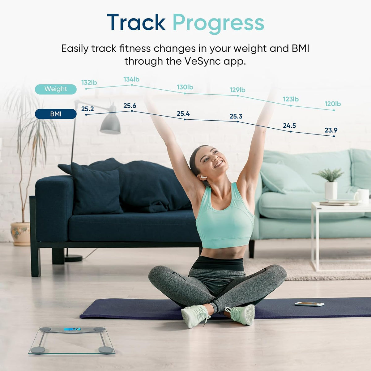 Smart Scale for Body Weight and Fat, BMI, FSA Eligible, Black