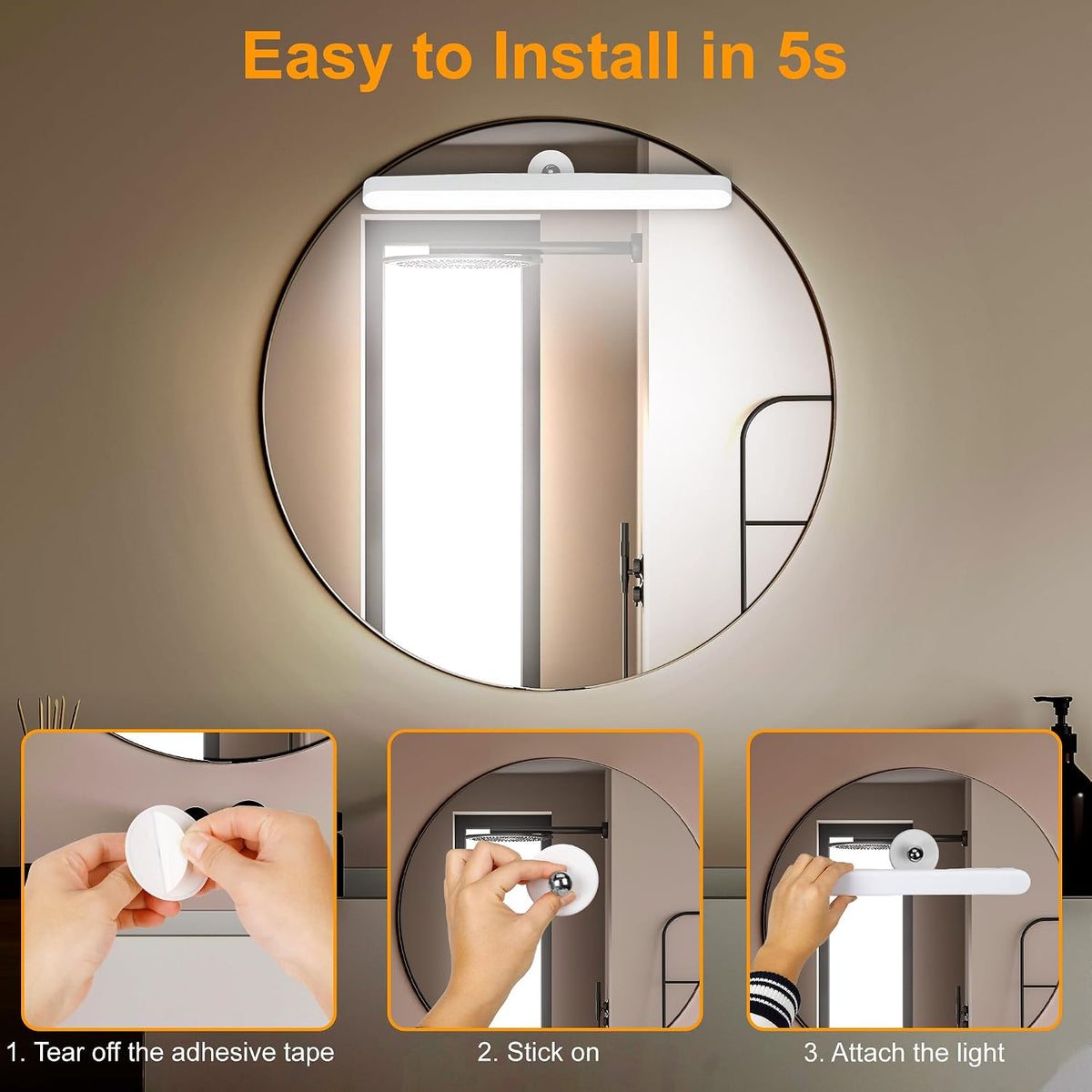 Rechargeable Vanity Lights for Mirror, Wireless LED Stick On Light