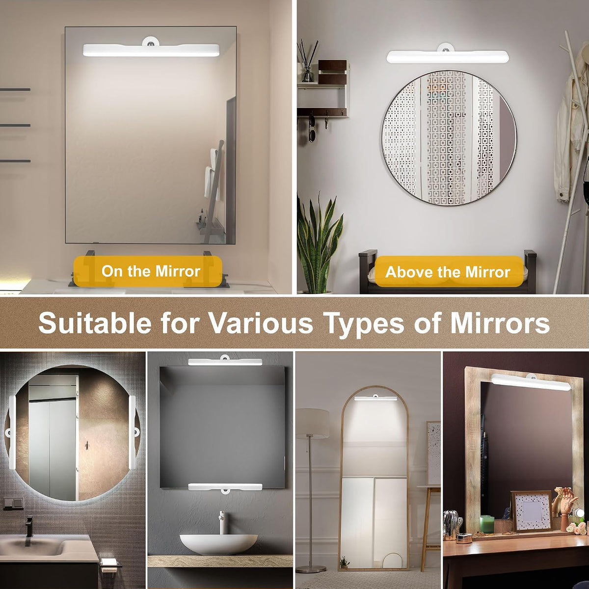 Rechargeable Vanity Lights for Mirror, Wireless LED Stick On Light
