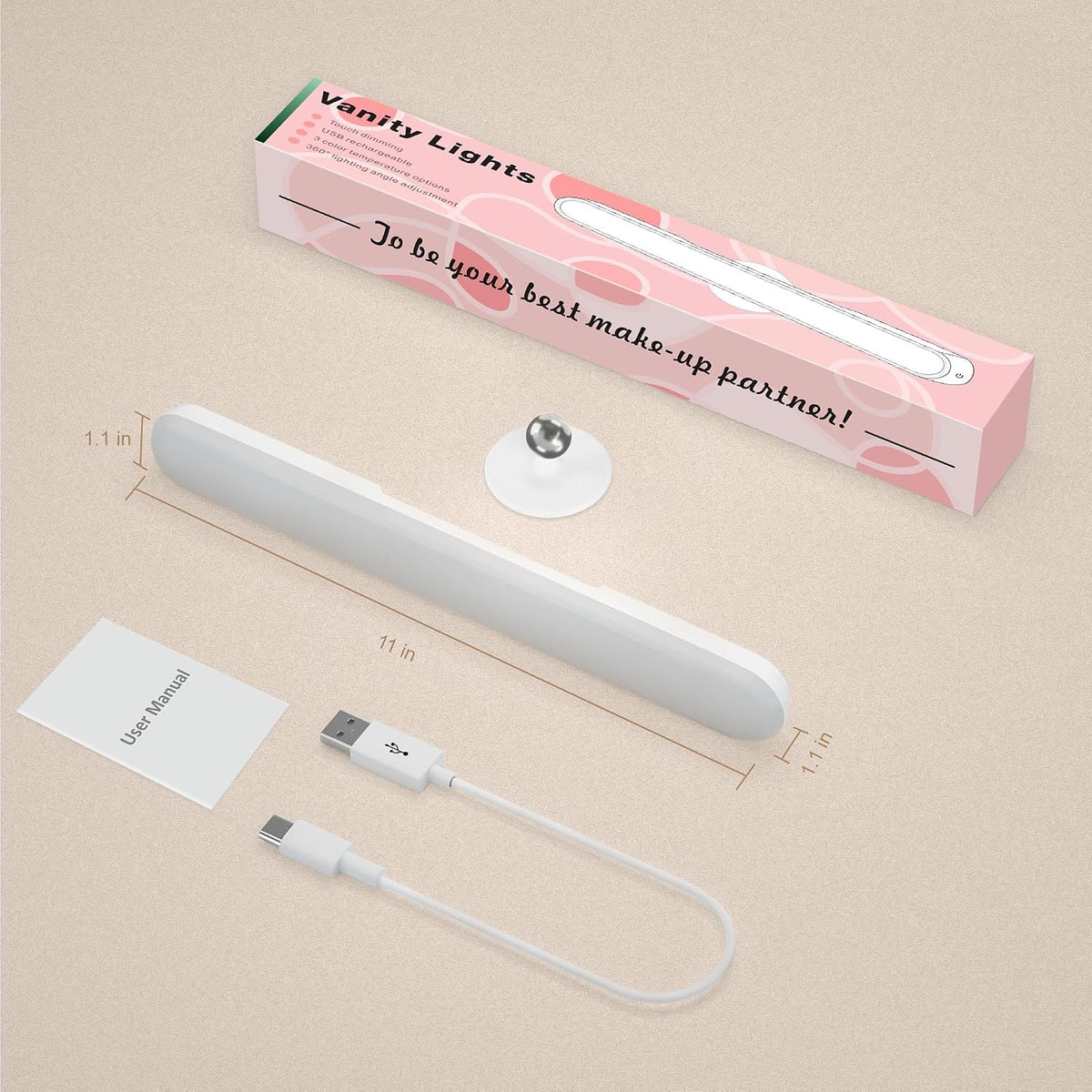 Rechargeable Vanity Lights for Mirror, Wireless LED Stick On Light
