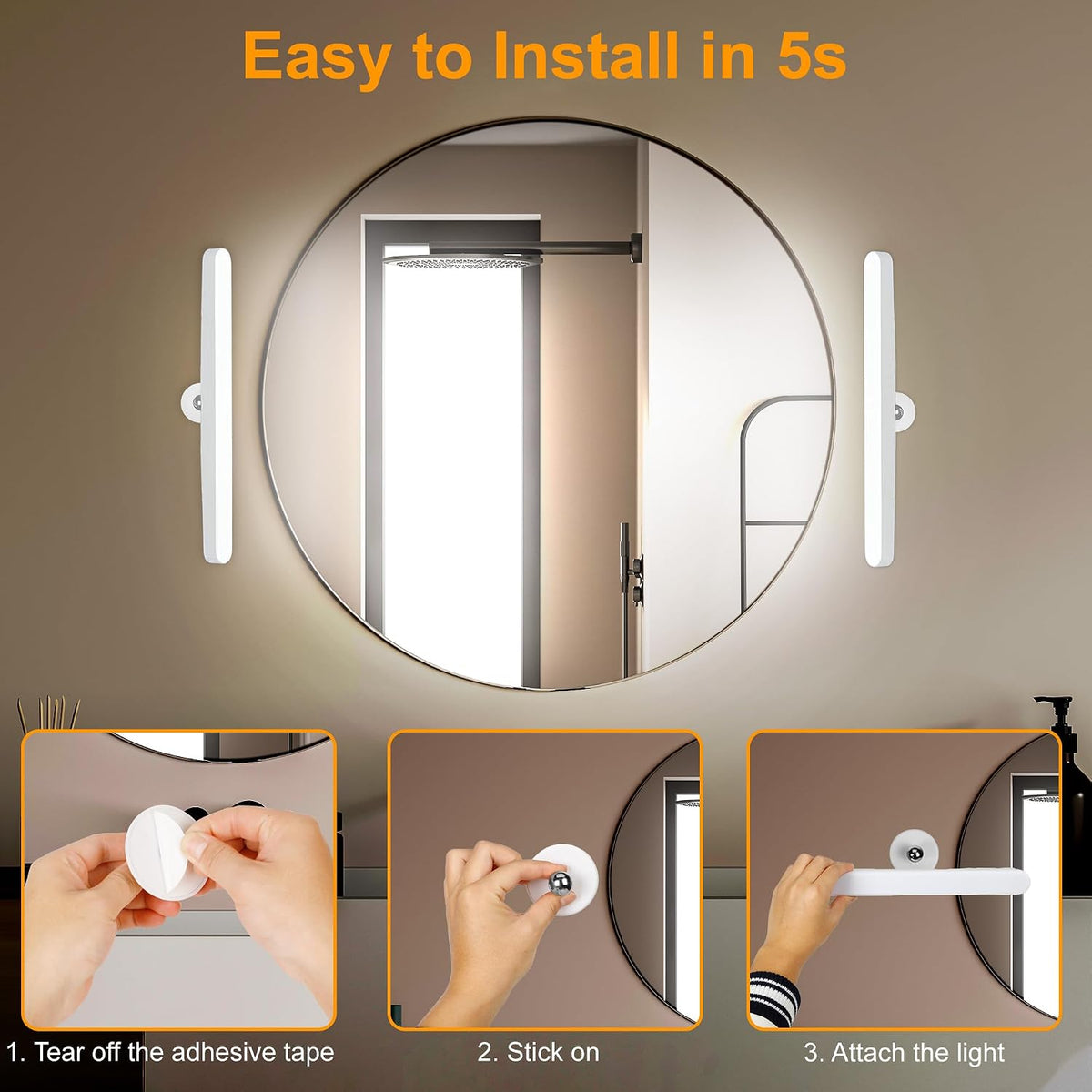 Rechargeable Vanity Lights for Mirror, Wireless LED Stick On Light