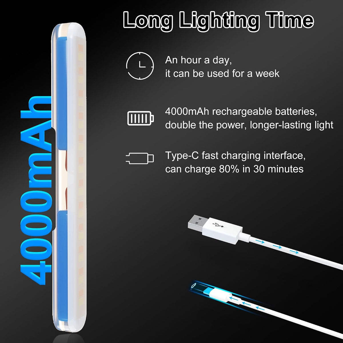 Rechargeable Vanity Lights for Mirror, Wireless LED Stick On Light