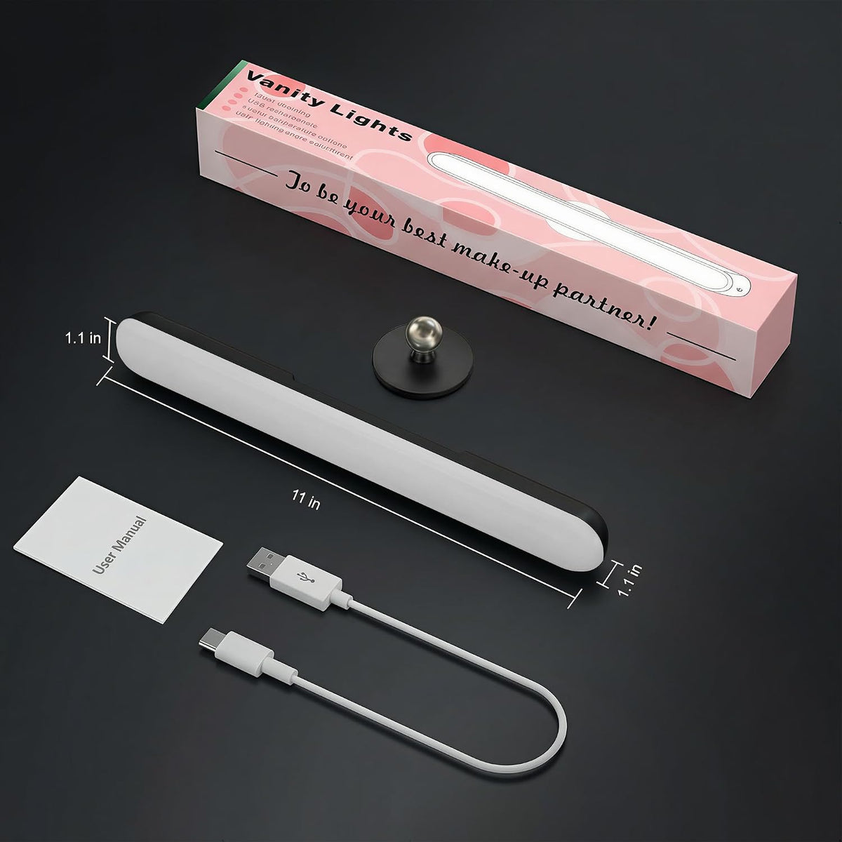 Rechargeable Vanity Lights for Mirror, Wireless LED Stick On Light