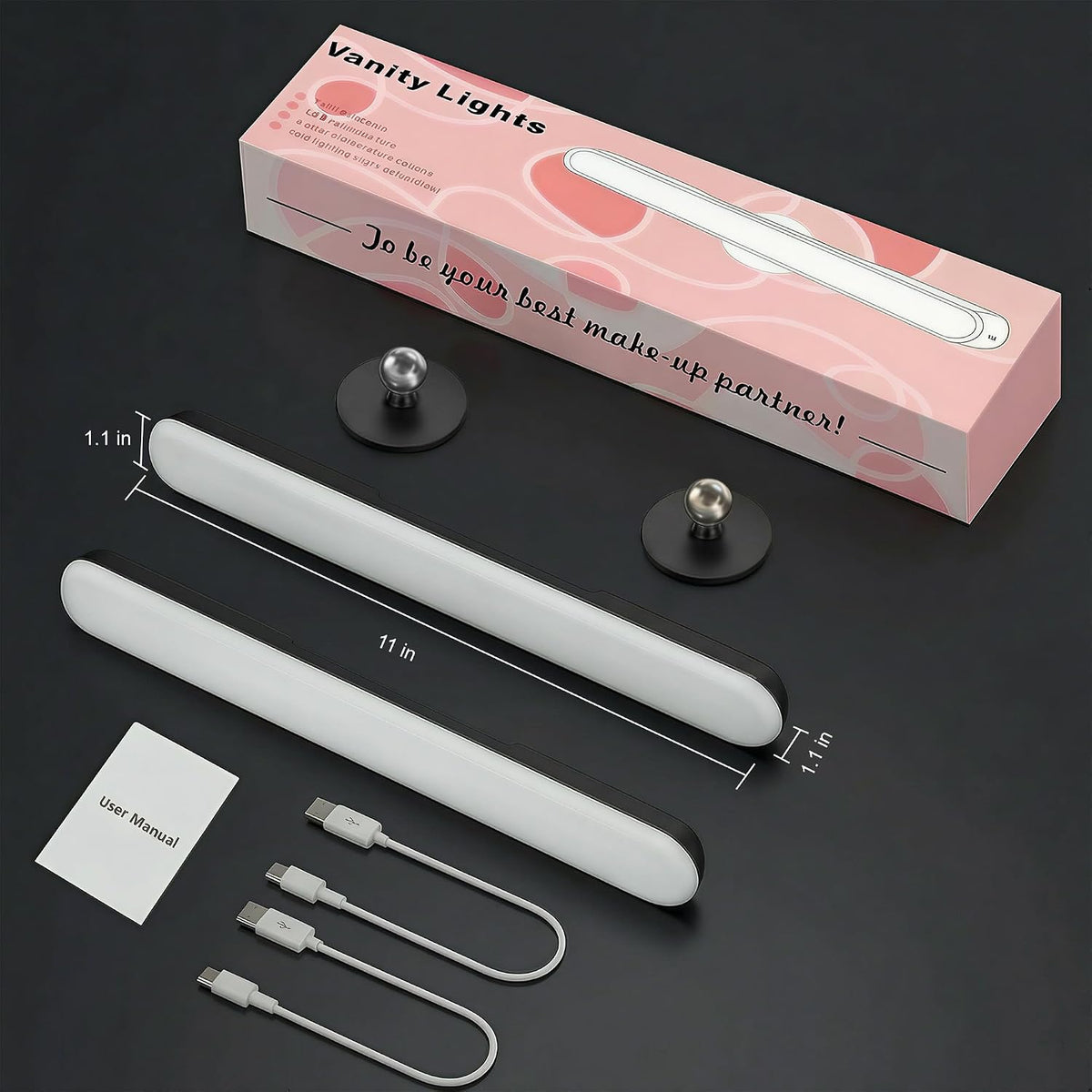 Rechargeable Vanity Lights for Mirror, Wireless LED Stick On Light
