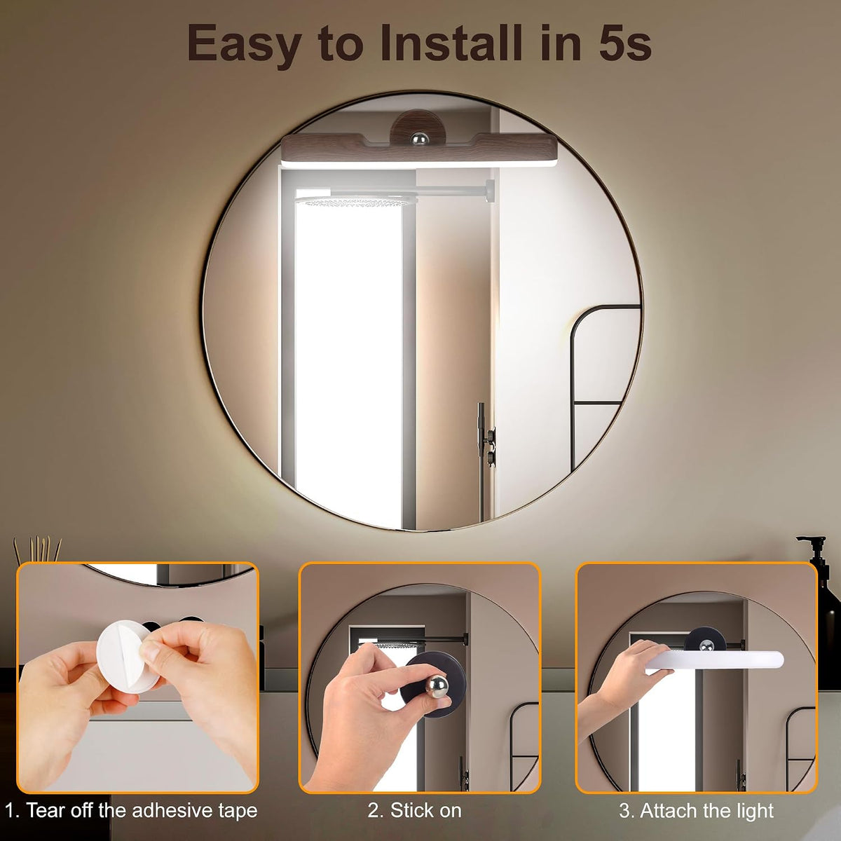 Rechargeable Vanity Lights for Mirror, Wireless LED Stick On Light