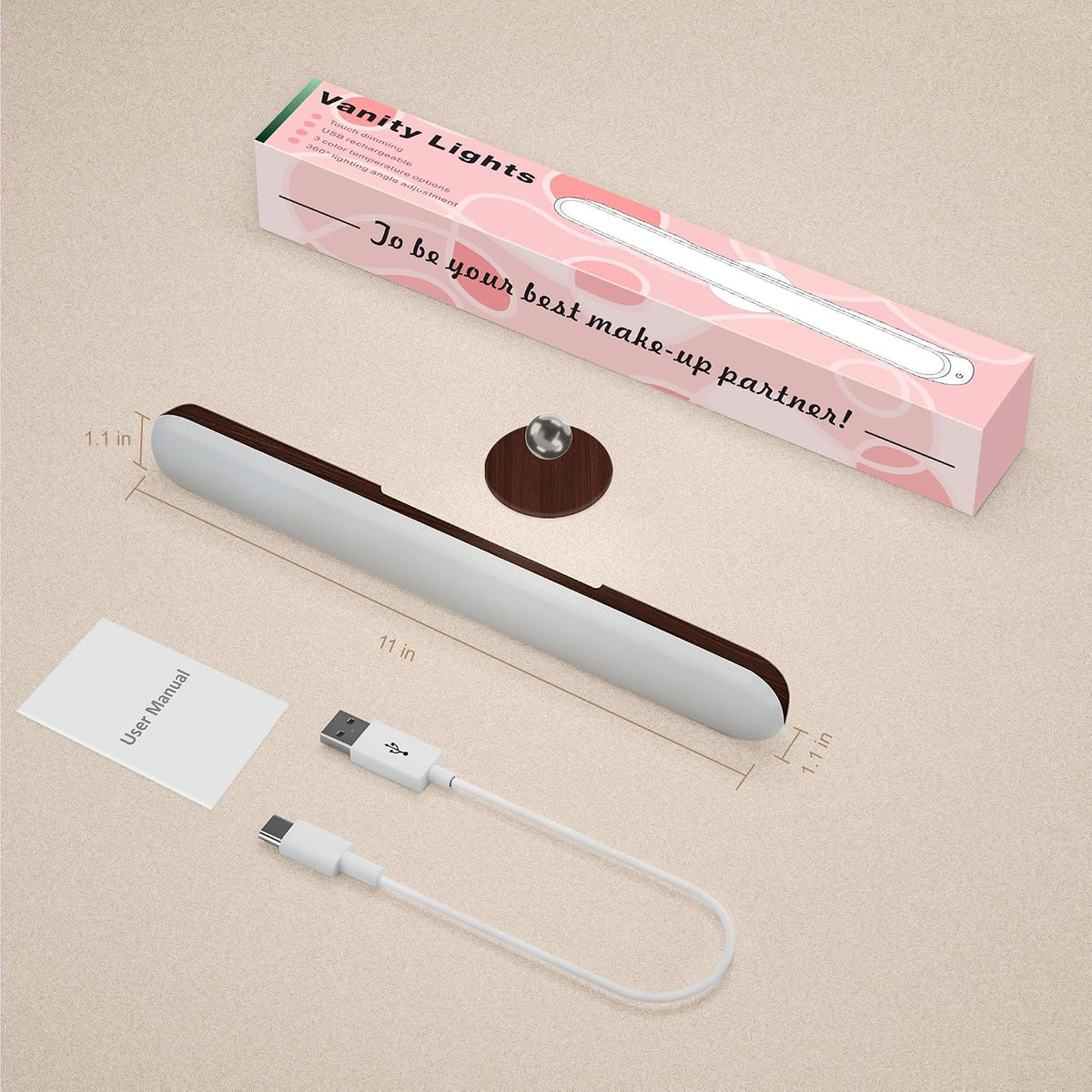 Rechargeable Vanity Lights for Mirror, Wireless LED Stick On Light