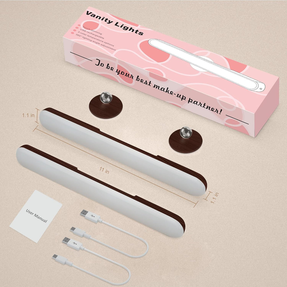 Rechargeable Vanity Lights for Mirror, Wireless LED Stick On Light