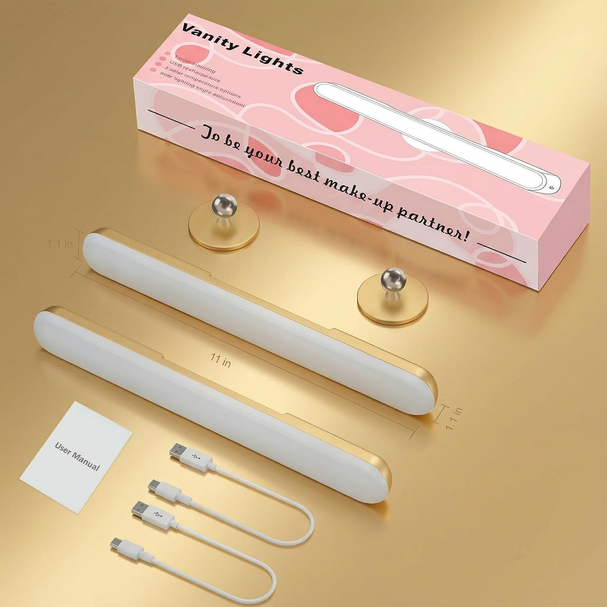 Rechargeable Vanity Lights for Mirror, Wireless LED Stick On Light