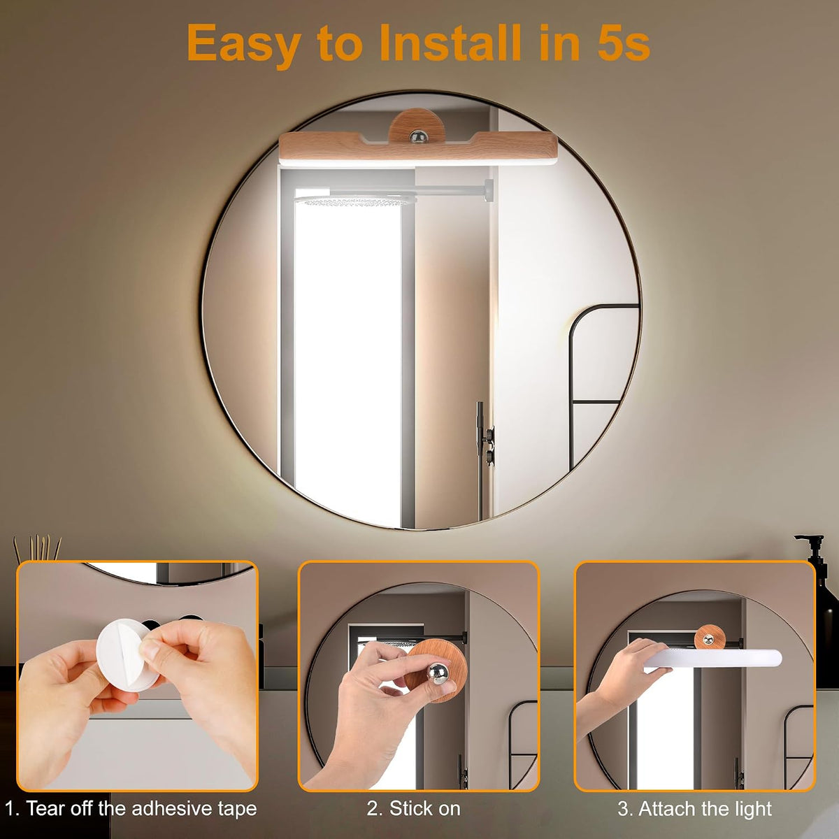 Rechargeable Vanity Lights for Mirror, Wireless LED Stick On Light