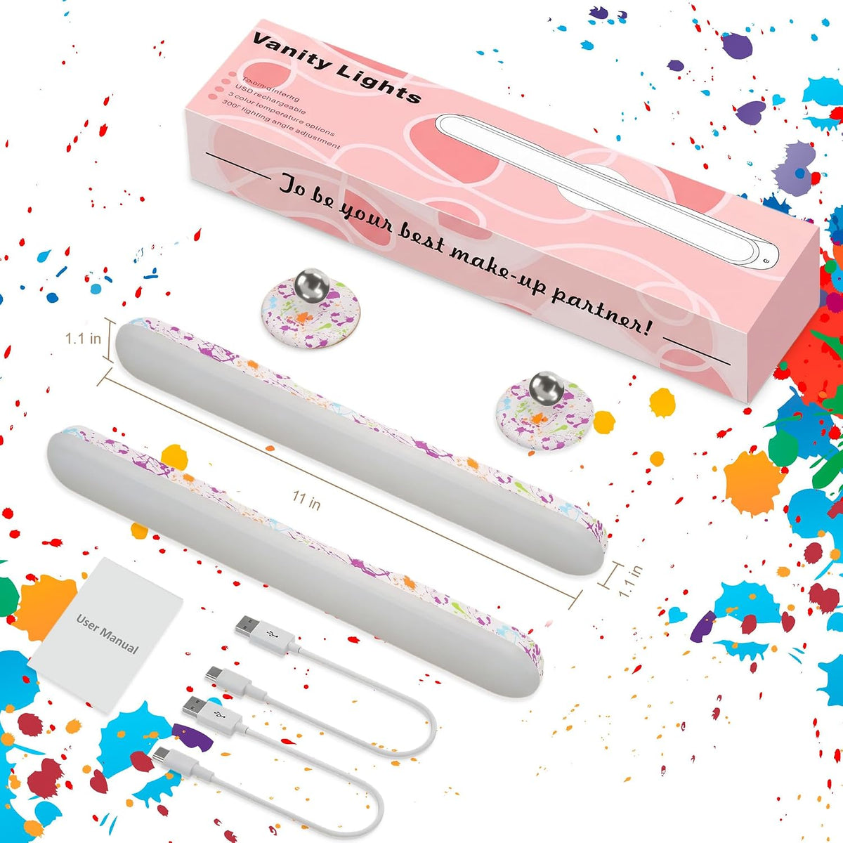 Rechargeable Vanity Lights for Mirror, Wireless LED Stick On Light