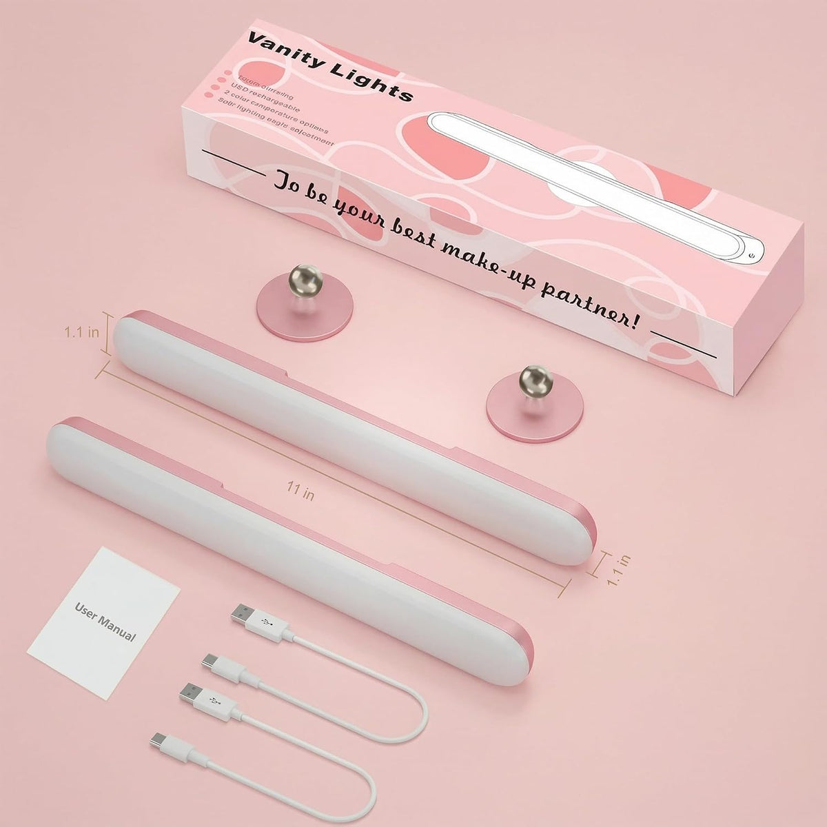 Rechargeable Vanity Lights for Mirror, Wireless LED Stick On Light