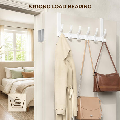 Over The Door Hooks, Door Hanger Hooks for Hanging, Over The Doors Towel Racks for Bathroom, Coat Rack Dorm Essentials (White, Fit 1-3/4" Doors)
