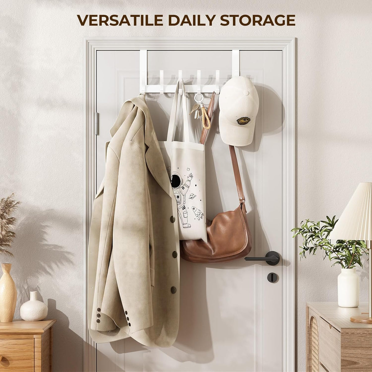 Over The Door Hooks, Door Hanger Hooks for Hanging, Over The Doors Towel Racks for Bathroom, Coat Rack Dorm Essentials (White, Fit 1-3/4" Doors)