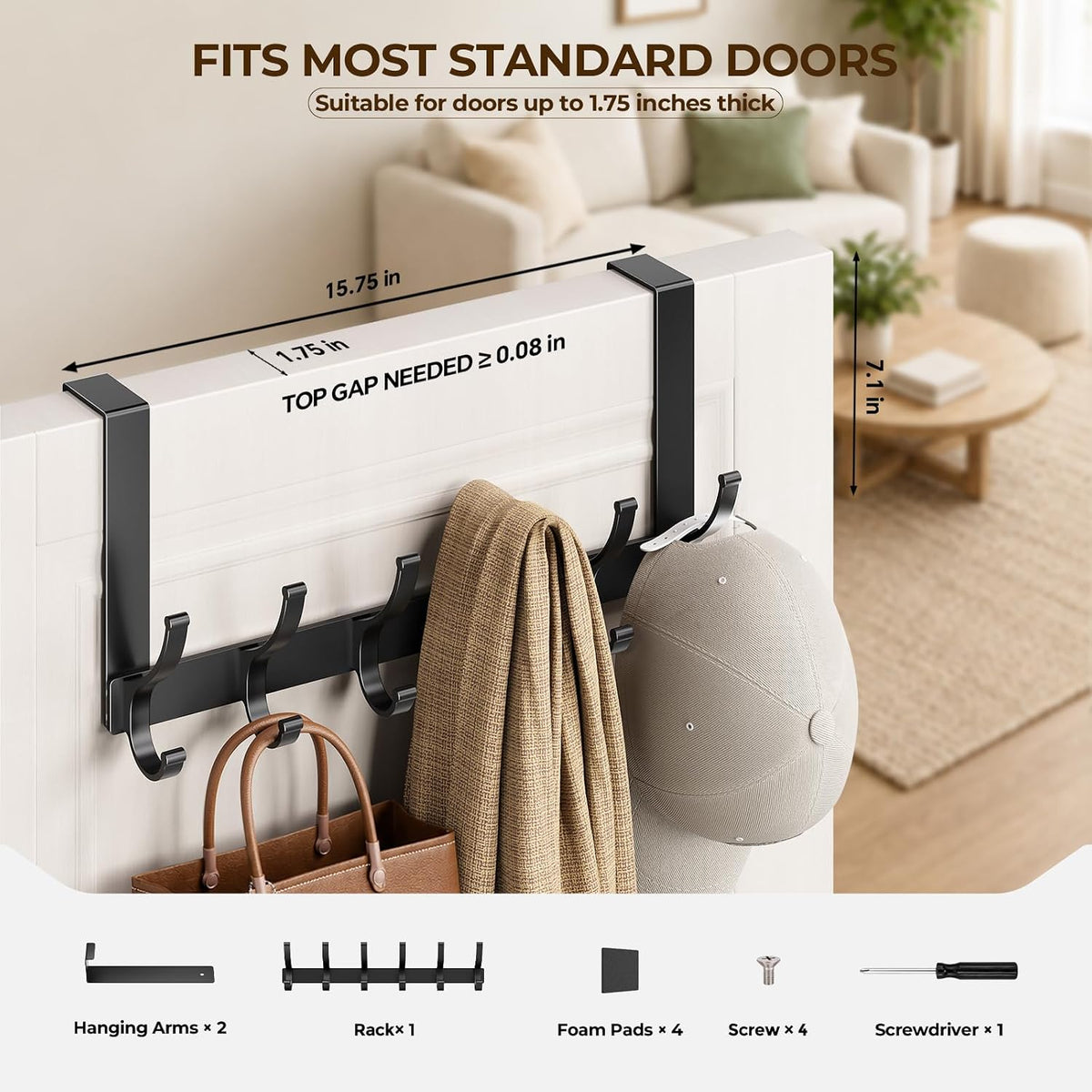 Over The Door Hooks, Door Hanger Hooks for Hanging, Over The Doors Towel Racks for Bathroom, Coat Rack Dorm Essentials (White, Fit 1-3/4" Doors)