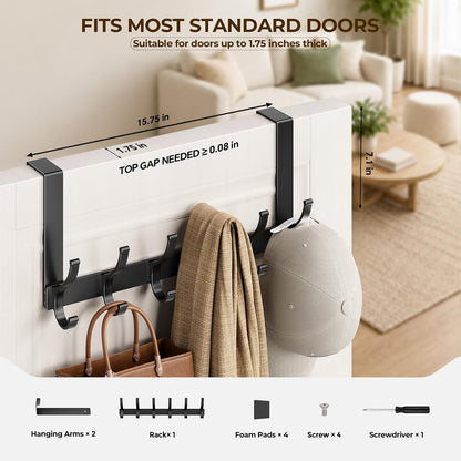 Over The Door Hooks, Door Hanger Hooks for Hanging, Over The Doors Towel Racks for Bathroom, Coat Rack Dorm Essentials (White, Fit 1-3/4" Doors)