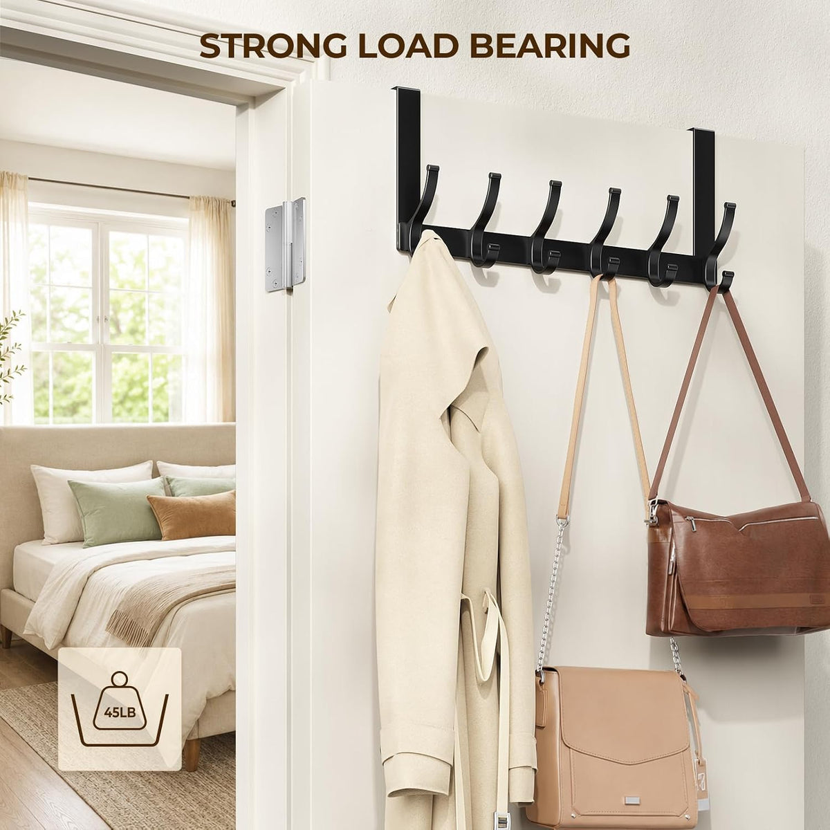 Over The Door Hooks, Door Hanger Hooks for Hanging, Over The Doors Towel Racks for Bathroom, Coat Rack Dorm Essentials (White, Fit 1-3/4" Doors)