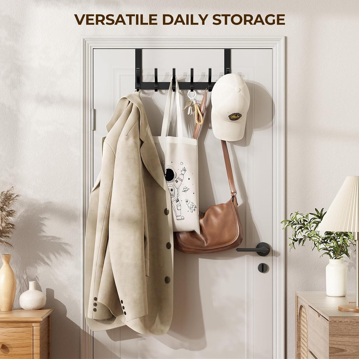Over The Door Hooks, Door Hanger Hooks for Hanging, Over The Doors Towel Racks for Bathroom, Coat Rack Dorm Essentials (White, Fit 1-3/4" Doors)