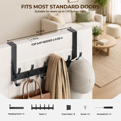 Over The Door Hooks, Door Hanger Hooks for Hanging, Over The Doors Towel Racks for Bathroom, Coat Rack Dorm Essentials (White, Fit 1-3/4" Doors)